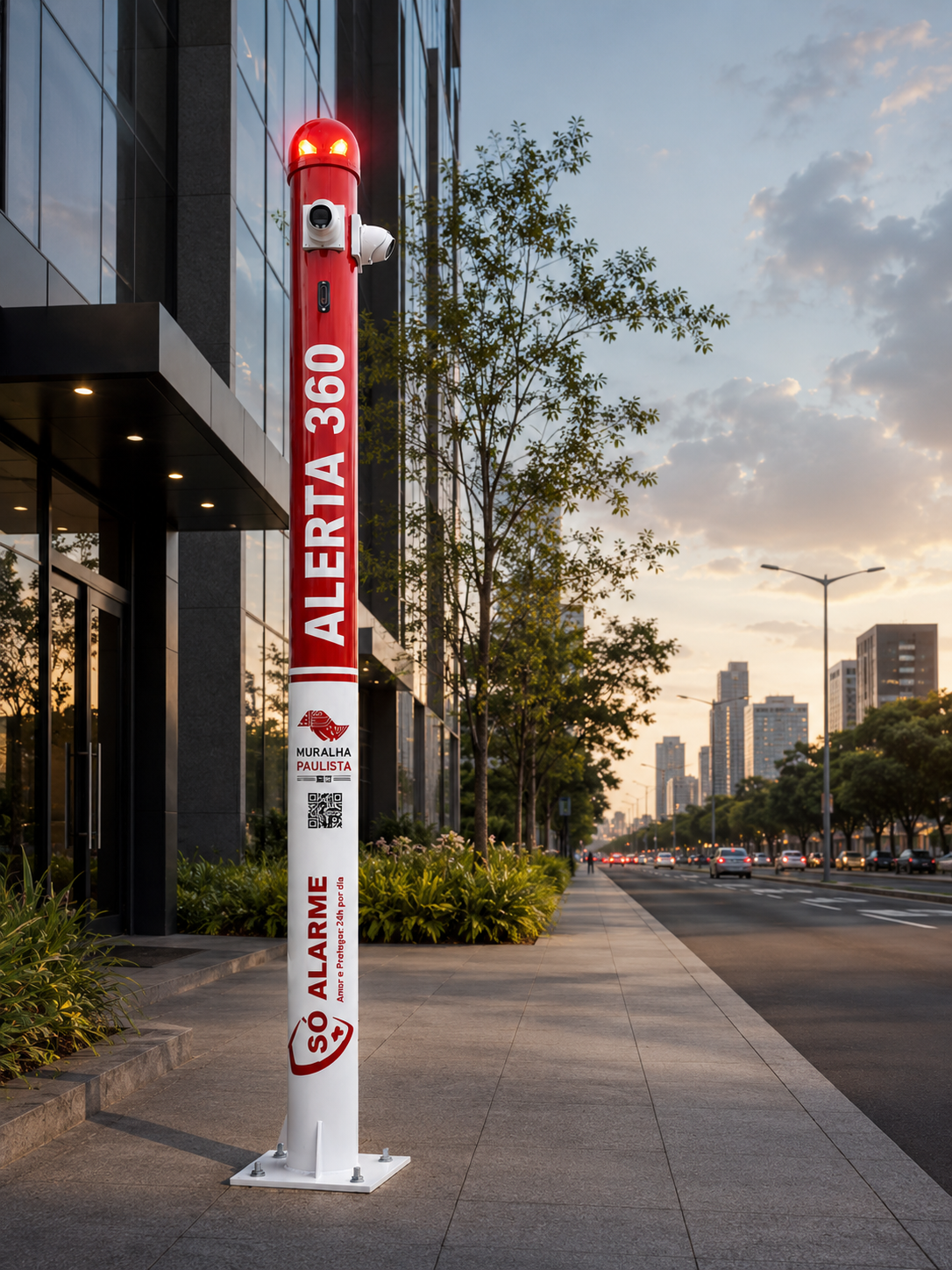 Totem Alerta 360 instalado em calçada urbana